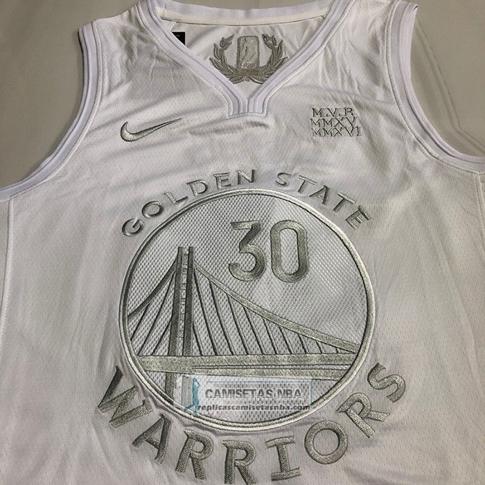 Camiseta Golden State Warriors Stephen Curry NO 30 MVP Blanco